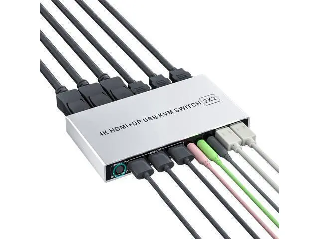 Alt view image 7 of 7 - DP Plus HDMI KVM Switch for 2 Computers in 2 Monitors Out, Vszerda 4k@60hz Dual Monitor KVM Switch Support HDMI + DP in to HDMI + DP Out