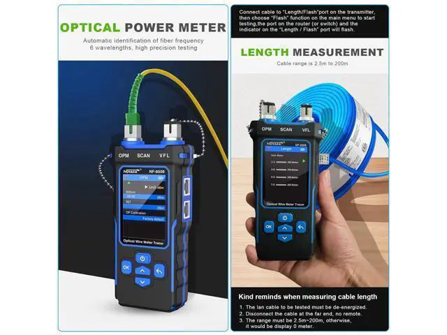 Alt view image 5 of 7 - Network Cable Tester with Optical Power Meter VFL, CAT5 CAT6 Cable Toner Ethernet Cable Tester, RJ11 RJ45 Network Tester for Telephone, Ethernet, Video, PoE Tester Wire Tracer Fiber Teste
