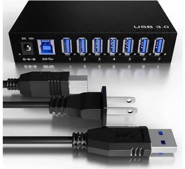 Main image of JAENFONG 7 Ports USB Hub 3.0 Powered USB Hub Spllitter - High-Speed Data Transfer - Aluminium Alloy, with Power Adapter 12V/3A/36W, HDD, USB Flash Drive, Laptop, Mouse, Console