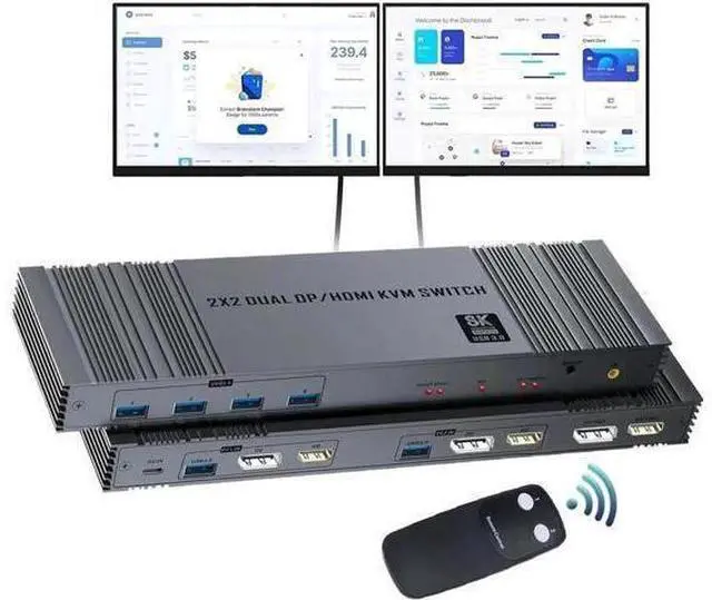 Main image of Vszerda 2x2 HDMI DP KVM switch 4K 144Hz Dual Monitor Extended Display 8K USB KVM Switcher 2 in 2 out for 2 Computers 2 Monitors