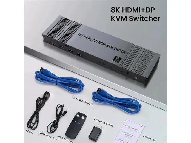 Alt view image 7 of 7 - Vszerda 2x2 HDMI DP KVM switch 4K 144Hz Dual Monitor Extended Display 8K USB KVM Switcher 2 in 2 out for 2 Computers 2 Monitors