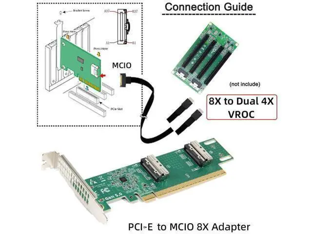 Alt view image 2 of 7 - Vszerda Adapter PCI-E 5.0 PCI-Express 16x to SFF-TA-1016 Dual MCIO 8i Mini Cool Edge IO VROC Adapter for Mainboard SSD Graphics Card