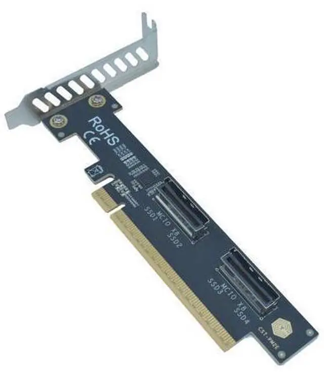 Alt view image 6 of 6 - Vszerda PCIe 5.0 x16 to 2 MCIO x8 Adapter Card for 4 U.2 NVMe SSD (Upward Interface)