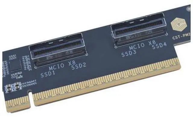 Alt view image 4 of 6 - Vszerda PCIe 5.0 x16 to 2 MCIO x8 Adapter Card for 4 U.2 NVMe SSD (Upward Interface)