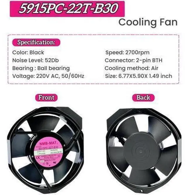 Alt view image 2 of 5 - for 5915PC-22T-B30 220V Cooling Fan, 40W/38W 50/60Hz 172X150X38mm Inverter Cooling Fan Enclosure Power Fan 5915PC-22T-B30