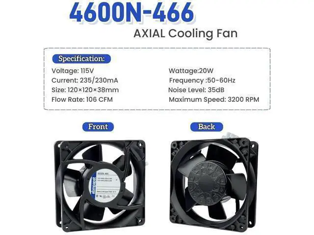 Alt view image 6 of 6 - for ebmpapst 4600N-466 Axial Fan,115V 20W 106CFM Industrial Cooling Fan All-Metal Heat-Resistant Cooling Fan 4600N-466