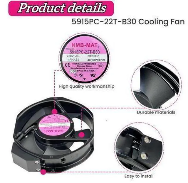 Main image of for 5915PC-22T-B30 220V Cooling Fan, 40W/38W 50/60Hz 172X150X38mm Inverter Cooling Fan Enclosure Power Fan 5915PC-22T-B30