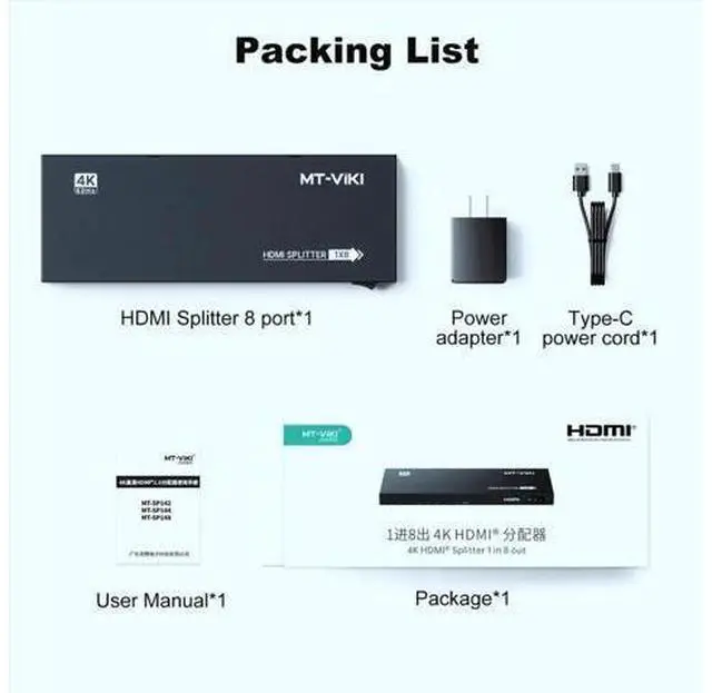 Alt view image 5 of 7 - MT-VIKI HDMI Splitter 4K@60Hz, HDMI Splitter 1 in 8 Out, RGB 4:4:4, HDMI2.0b, HDCP2.2, 18Gbps, Full UHD Distributor for PS4 Fire Stick HDTV