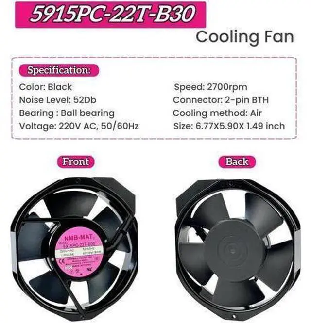 Alt view image 2 of 7 - Vszerda for 5915PC-22T-B30 220V Cooling Fan, 40W/38W 50/60Hz 172X150X38mm Inverter Cooling Fan Enclosure Power Fan 5915PC-22T-B30