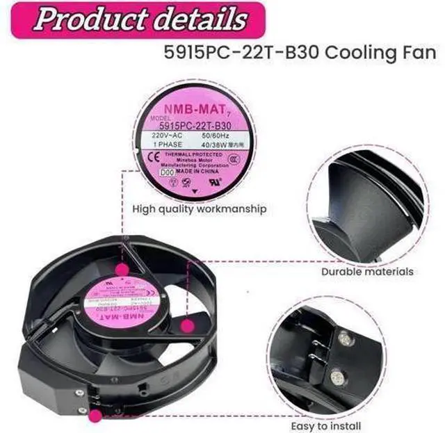 Alt view image 6 of 7 - Vszerda for 5915PC-22T-B30 220V Cooling Fan, 40W/38W 50/60Hz 172X150X38mm Inverter Cooling Fan Enclosure Power Fan 5915PC-22T-B30