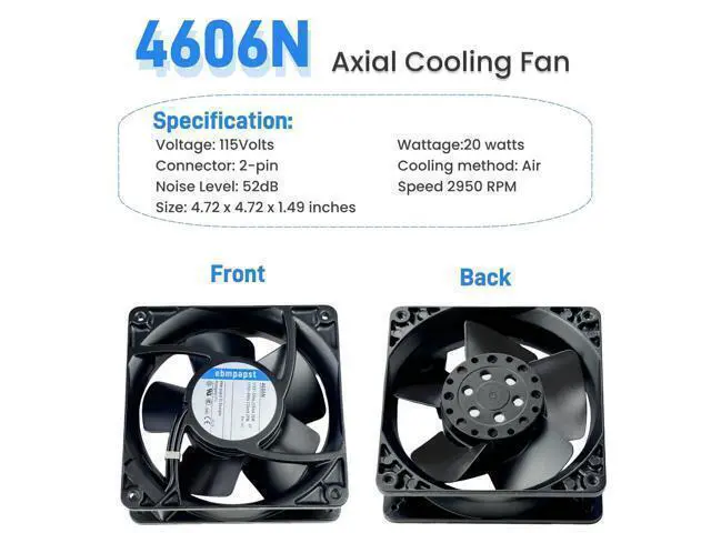 Alt view image 2 of 7 - for ebmpapst 4606N All Metal High Temperature Resistant Axial Cooling Fan 2-Pin 120x120x38mm 115V-AC 50-60Hz 0.235A 120mm.