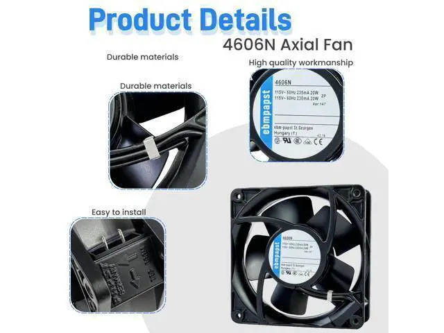 Alt view image 3 of 7 - for ebmpapst 4606N All Metal High Temperature Resistant Axial Cooling Fan 2-Pin 120x120x38mm 115V-AC 50-60Hz 0.235A 120mm.