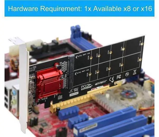 Alt view image 5 of 5 - Vszerda Dual NVMe PCIe Adapter, M.2 NVMe SSD to PCI-e 3.1 x8/x16 Card Support M.2 (M Key) NVMe SSD 22110/2280/2260/2242/2230