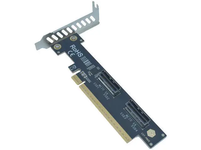 Alt view image 5 of 6 - Vszerda PCIe 5.0 x16 to 2 MCIO x8 Adapter Card for 4 U.2 NVMe SSD (Upward Interface)