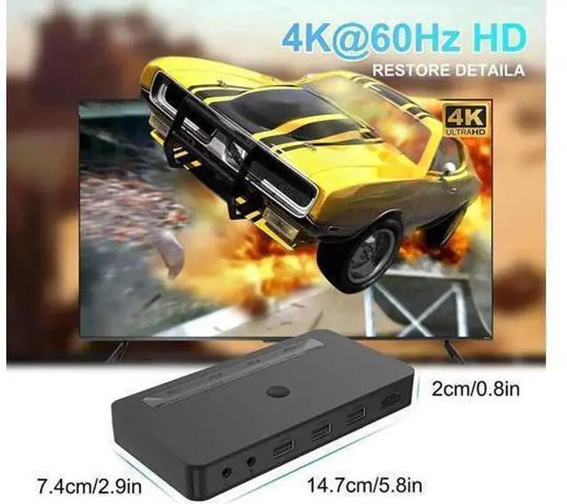 Alt view image 3 of 6 - Vszerda 4K HDMI KVM Switch 4 Ports for 4 Computers Share One HD 4K Monitor, 3 USB Devices Keyboard Mouse Printer, 2 3.5mm Headphone Jack, Including 4 HDMI Cable and 1 Remote Controller