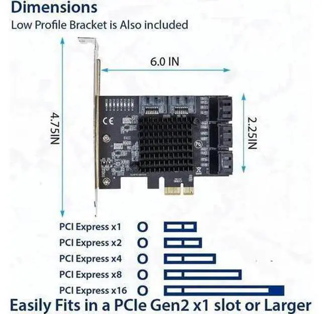 Alt view image 2 of 6 - Vszerda 8 Port SATA III to PCIe 3.0 x1 Non-RAID Expansion Card Dual ASM1064 Genuine 6.0bps with 8 Drives Attached Low Profile Bracket, SI-PEX40165