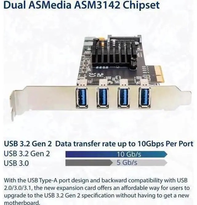 Main image of USB 3.1 Gen 2 10 Gbps 4 Port Type-A PCI-e 3.0 x4 ASMedia ASM3142 Controller,SI-PEX20233