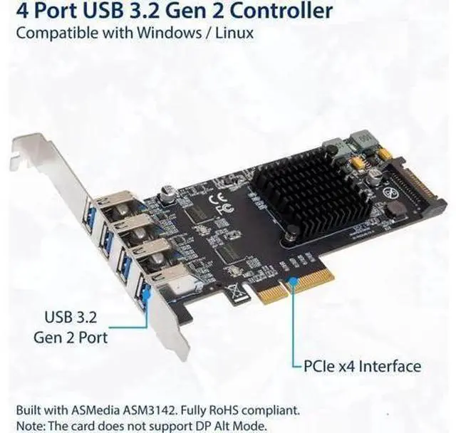 Alt view image 3 of 4 - USB 3.1 Gen 2 10 Gbps 4 Port Type-A PCI-e 3.0 x4 ASMedia ASM3142 Controller,SI-PEX20233