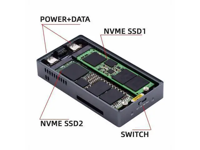 Alt view image 2 of 7 - Vszerda USB4.0 20Gbps Dual NVME M.2 NGFF M-Key to USB-C Type-C Raid0 Raid1 JBOD Big Enclosure with Fan Raid0 Hyper Adapter