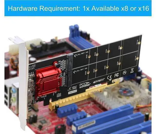 Alt view image 5 of 5 - Dual NVMe PCIe Adapter, M.2 NVMe SSD to PCI-e 3.1 x8/x16 Card Support M.2 (M Key) NVMe SSD 22110/2280/2260/2242/2230