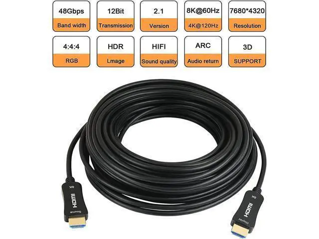 Alt view image 6 of 7 - 8K HDMI Fiber Optic Cable 65ft, 4K120 8K@60Hz HDMI 2.1 Cable, Long HDMI Cable 48Gbps Ultra High Speed Slim HDMI Optical Audio Cable, eARC HDR10 HDCP 2.2 Compatible with PS5 Xbox TV Projector