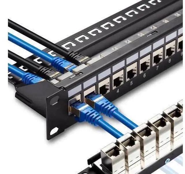Main image of 24 Port RJ45 Patch Panel Cat6 STP Feed Through, Coupler Network Patch Panel 19 Inch, Inline Keystone Ethernet Patch Panel with Back Bar