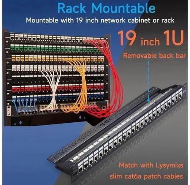 Alt view image 5 of 7 - 24 Port RJ45 Patch Panel Cat6 STP Feed Through, Coupler Network Patch Panel 19 Inch, Inline Keystone Ethernet Patch Panel with Back Bar