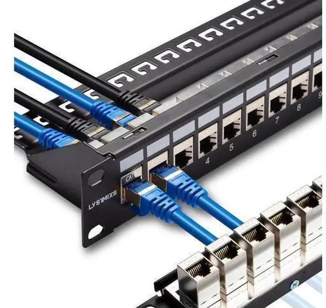 Main image of 24 Port RJ45 Patch Panel Cat7 STP Feed Through, Coupler Network Patch Panel 19 Inch, Inline Keystone Ethernet Patch Panel with Back Bar
