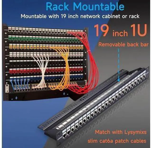Alt view image 3 of 6 - 24 Port RJ45 Patch Panel Cat7 STP Feed Through, Coupler Network Patch Panel 19 Inch, Inline Keystone Ethernet Patch Panel with Back Bar