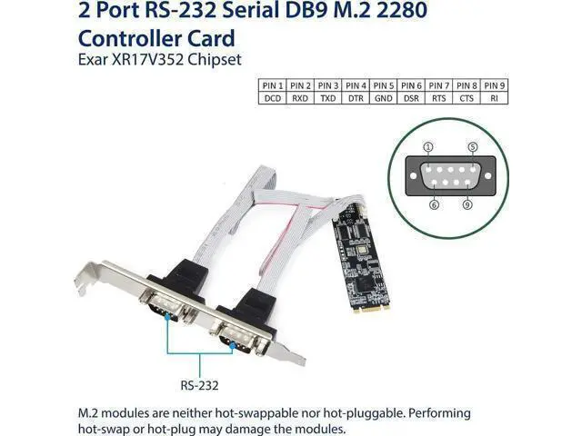 Alt view image 3 of 4 - 2 Port RS-232 DB9 Serial M.2 B+M Key Controller Card SI-ADA15069