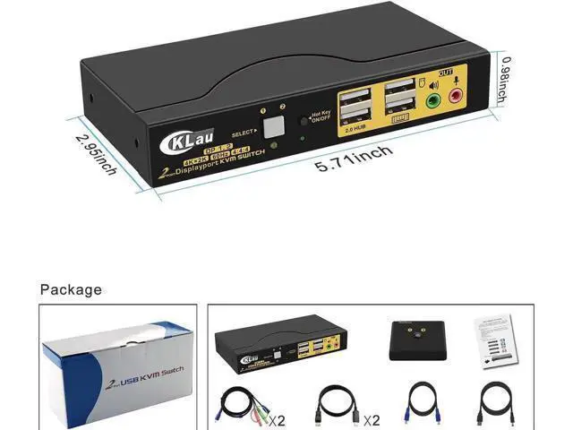 Alt view image 6 of 6 - 4Kx2K@60Hz DP 1.2 Dual Port Displayport KVM Switch with Audio and Cables for 2 Computers 1 Monitor Support Keyboard Mouse Switching
