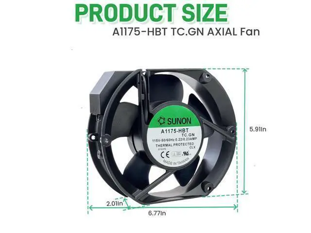 Alt view image 2 of 7 - for SUNON A1175-HBT TC.GN AXIAL Fan, 115VAC 50/60Hz 0.22/0.23A 2-pin Cooling Fan 172×150×51mm Fan A1175-HBT TC.GN