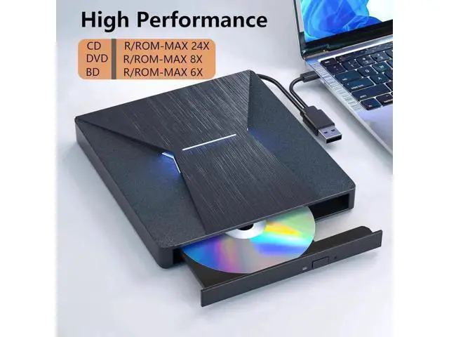 Alt view image 4 of 7 - External Blu Ray Drive, USB 3.0 and Type-C External Blu-Ray CD DVD Drive, Blu-ray Reader 3D Slim Optical CD Drive CD/DVD Burner Optical Drive Compatible with Windows XP/7/8/10, Laptop, Desktop