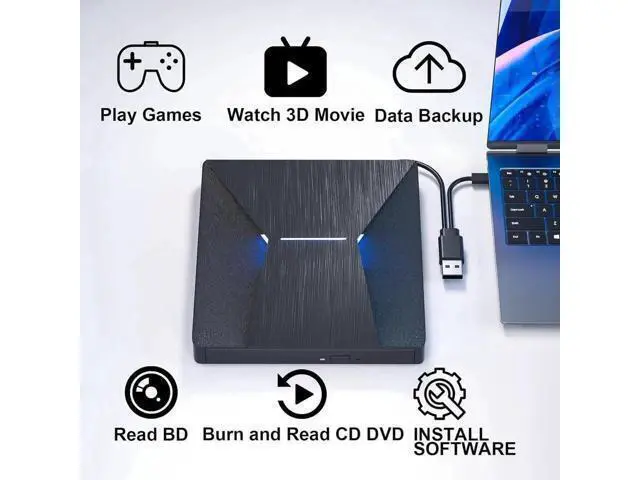 Alt view image 5 of 7 - External Blu Ray Drive, USB 3.0 and Type-C External Blu-Ray CD DVD Drive, Blu-ray Reader 3D Slim Optical CD Drive CD/DVD Burner Optical Drive Compatible with Windows XP/7/8/10, Laptop, Desktop