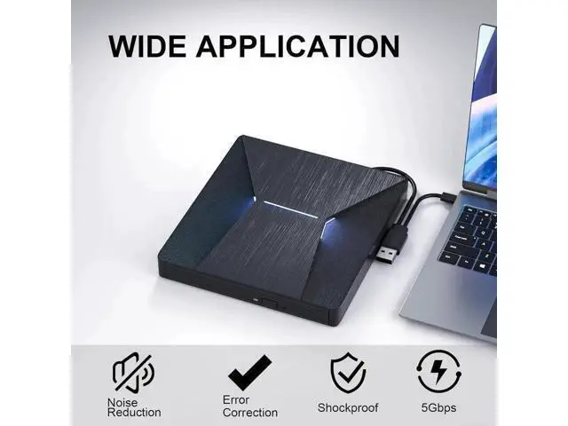 Alt view image 7 of 7 - External Blu Ray Drive, USB 3.0 and Type-C External Blu-Ray CD DVD Drive, Blu-ray Reader 3D Slim Optical CD Drive CD/DVD Burner Optical Drive Compatible with Windows XP/7/8/10, Laptop, Desktop