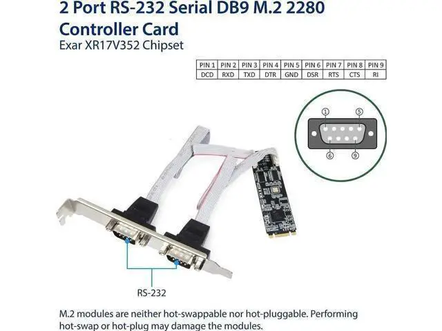 Alt view image 3 of 4 - Vszerda 2 Port RS-232 DB9 Serial M.2 B+M Key Controller Card SI-ADA15069