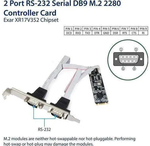 Alt view image 3 of 4 - JAENFONG 2 Port RS-232 DB9 Serial M.2 B+M Key Controller Card SI-ADA15069