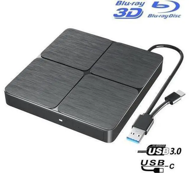 Main image of External Bluray DVD Drive, USB 3.0 and Type-C Portable CD/DVD Drive 3D Blu-ray External DVD Drive Slim Optical External Blu-ray Player Compatible for Windows XP/7/8/10/11 MacOS Laptop,Desktop PC