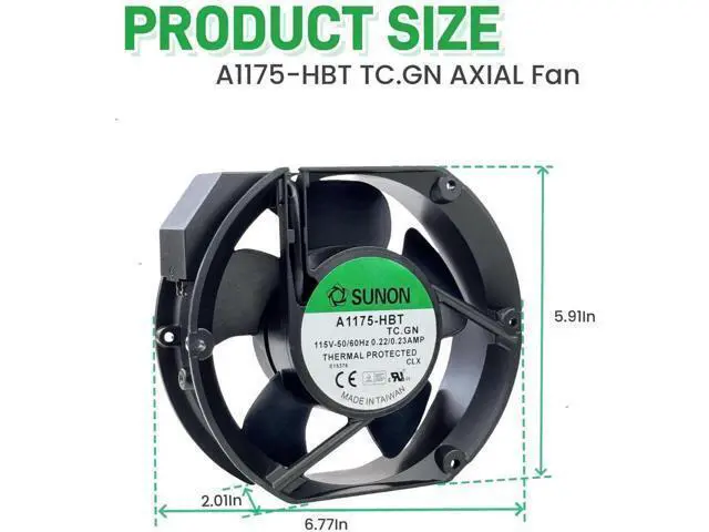 Alt view image 7 of 7 - Vszerda for SUNON A1175-HBT TC.GN AXIAL Fan, 115VAC 50/60Hz 0.22/0.23A 2-pin Cooling Fan 172×150×51mm Fan A1175-HBT TC.GN