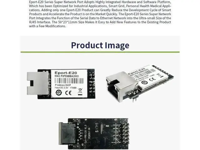 Alt view image 4 of 7 - Vszerda Eport-E20 Network Server Port FreeRTOS TTL Serial to Ethernet Embedded Module DHCP 3.3V DHCP TCP IP Telnet Converter MCU (10pcs)