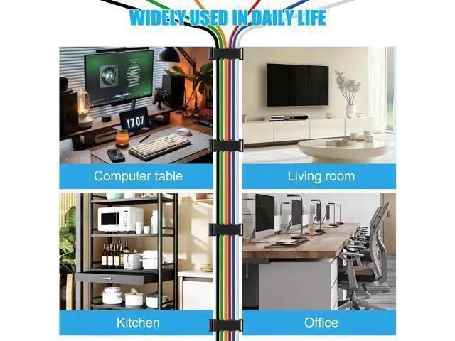Alt view image 6 of 7 - Vszerda 100 PCS Self Adhesive Cable Clips(L) Black,Wire Clips Cable Management Wire Organizer Cord Holder for Under Desk, Car, Wall, TV PC Ethernet Cable