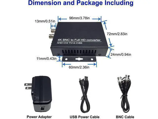 Alt view image 5 of 6 - 101AV 4K HD BNC to FHD HDMI Video Converter for Monitors & DVRs, converts HD-TVI/AHD/CVI & Composite Video Signal/CVBS from BNC Video Signal to HDMI