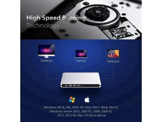 Alt view image 4 of 7 - JAENFONG External Blu Ray DVD Drive , USB 3.0 Burner Slim Optical Portable Blu-ray CD DVD Reader Writer RW Player for Laptop Desktop MacBook OS Windows 7 8 10 PC iMac Laptop (Silver)