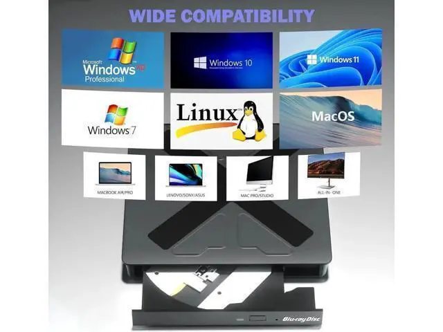 Alt view image 4 of 7 - External Blu Ray Drive, USB 3.0 and Type-C Blu Ray Burner Portable Blu Ray DVD/CD/BD Player, 3D Optical Bluray DVD Drive Compatible with Windows XP/7/8/10/11 MacOS for Mac-Book Laptop Desktop