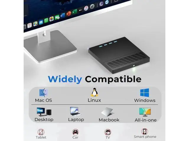 Alt view image 5 of 7 - 7 in 1 External Blu Ray Drive, USB 3.0 Type-C External Blu ray Player, 50GB BD write support, 3D External Blu Ray Burner with 4 USB A&TF/SD Port, External Optical Drive for Windows Linux Mac OS