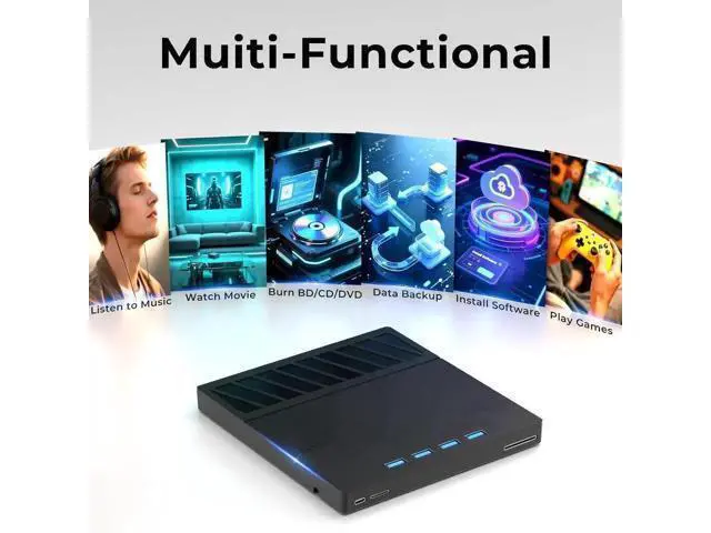 Alt view image 6 of 7 - 7 in 1 External Blu Ray Drive, USB 3.0 Type-C External Blu ray Player, 50GB BD write support, 3D External Blu Ray Burner with 4 USB A&TF/SD Port, External Optical Drive for Windows Linux Mac OS