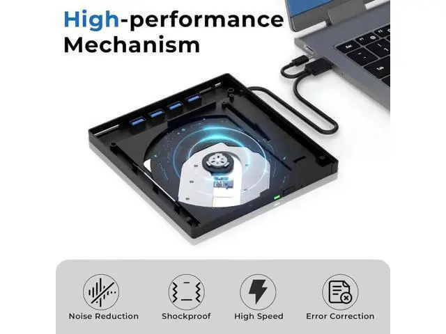 Alt view image 7 of 7 - 7 in 1 External Blu Ray Drive, USB 3.0 Type-C External Blu ray Player, 50GB BD write support, 3D External Blu Ray Burner with 4 USB A&TF/SD Port, External Optical Drive for Windows Linux Mac OS