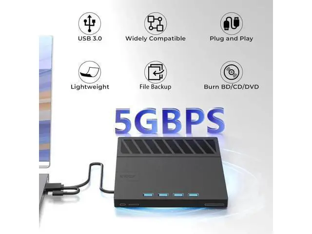 Alt view image 4 of 7 - 7 in 1 External Blu Ray Drive, USB 3.0 Type-C External Blu ray Player, 50GB BD write support, 3D External Blu Ray Burner with 4 USB A&TF/SD Port, External Optical Drive for Windows Linux Mac OS