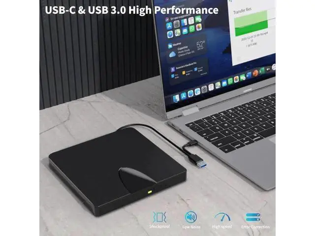 Alt view image 2 of 7 - Vszerda External Blu Ray Drive, USB 3.0 and Type-C Blu Ray Burner Portable Blu Ray DVD/CD/BD Player, 3D Optical Bluray Drive Compatible with Windows XP/7/8/10/11 MacOS for Mac-Book Laptop Desktop PC