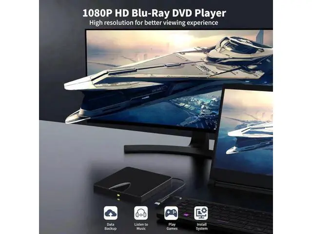 Alt view image 4 of 7 - Vszerda External Blu Ray Drive, USB 3.0 and Type-C Blu Ray Burner Portable Blu Ray DVD/CD/BD Player, 3D Optical Bluray Drive Compatible with Windows XP/7/8/10/11 MacOS for Mac-Book Laptop Desktop PC